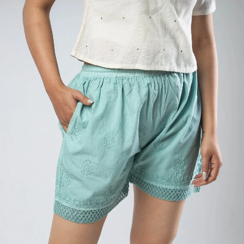 Green - Chikankari Hand Embroidered Cotton Short