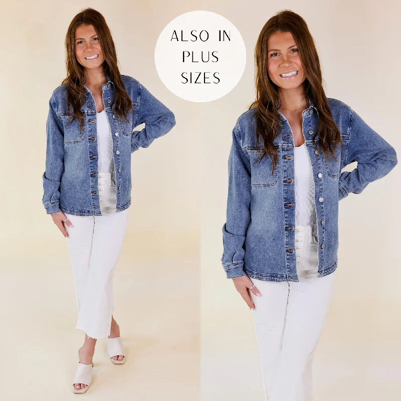 Judy Blue | Feeling Refreshed Button Up Denim Shacket in Medium Wash