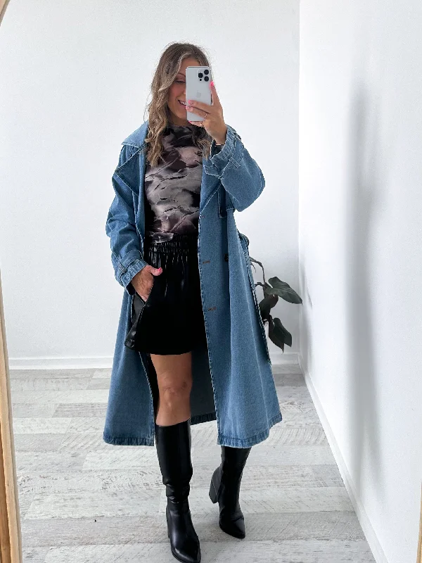 Charlotte Denim Trench Coat - Dark