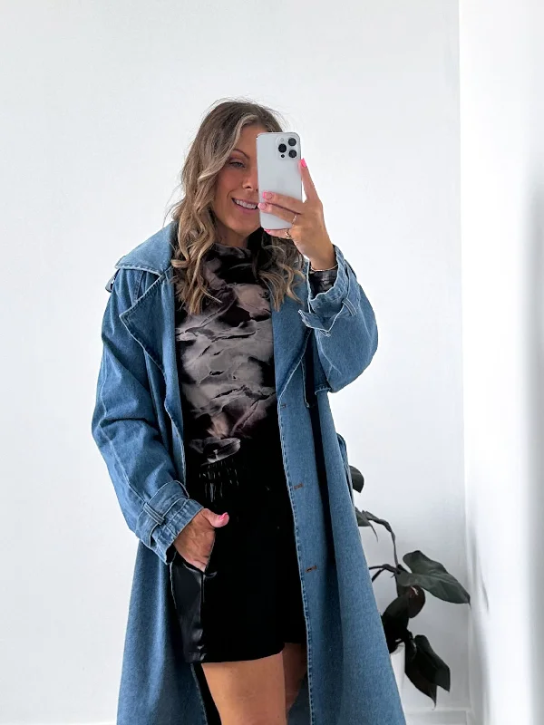 Charlotte Denim Trench Coat - Dark