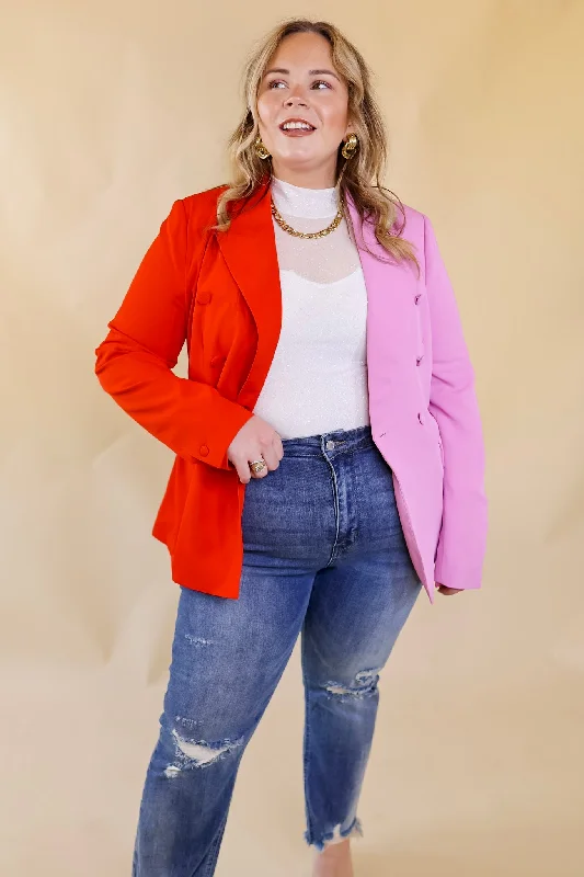 My Only Desire Color Block Button Up Blazer in Red and Pink