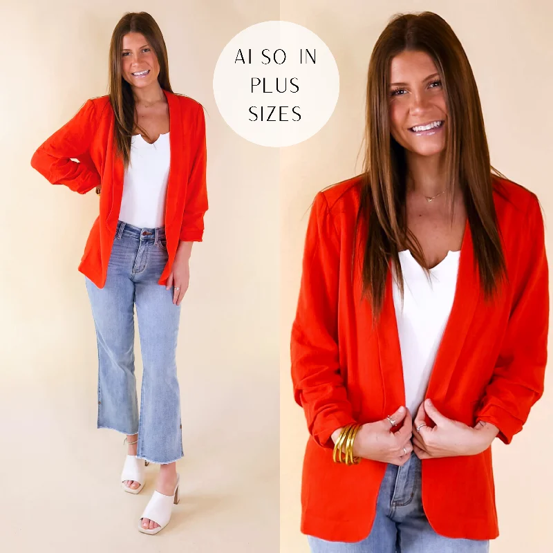 Promise Me Open Front Linen Blazer in Red