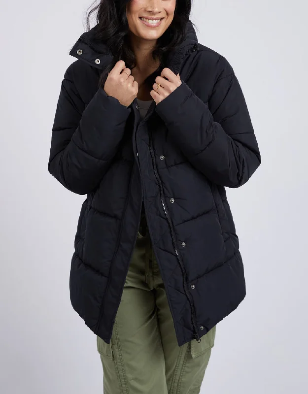 Longline Puffer Jacket - Black