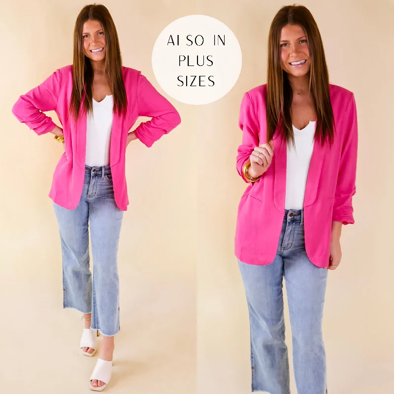 Promise Me Open Front Linen Blazer in Hot Pink