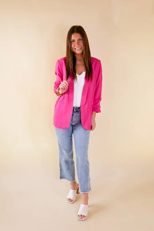 Promise Me Open Front Linen Blazer in Hot Pink