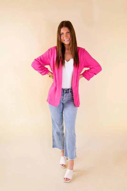 Promise Me Open Front Linen Blazer in Hot Pink