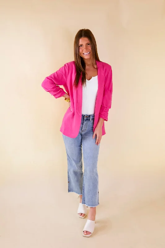 Promise Me Open Front Linen Blazer in Hot Pink