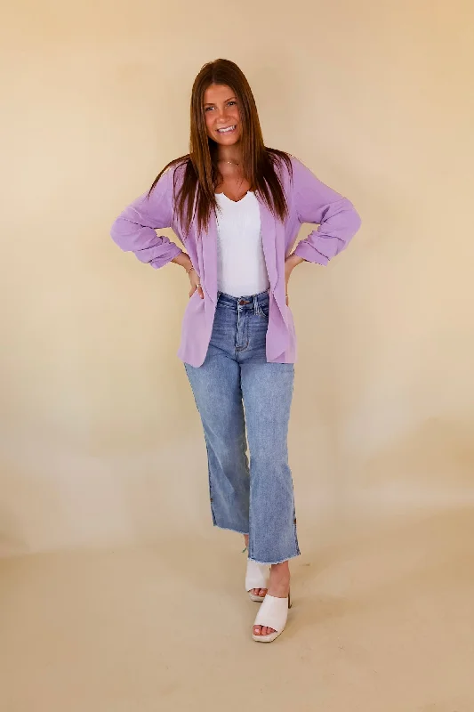 Promise Me Open Front Linen Blazer in Lavender Purple