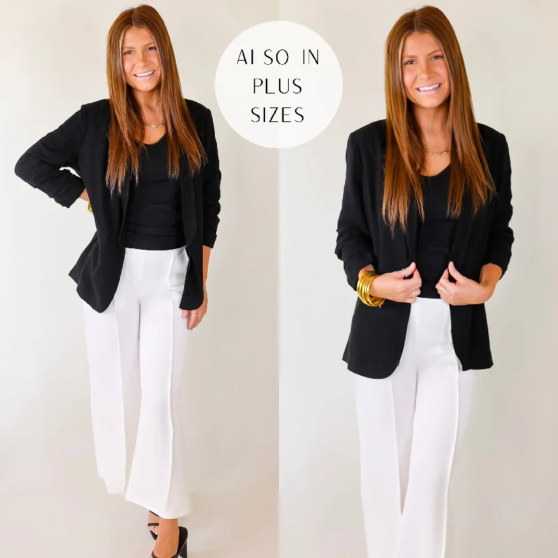 Promise Me Open Front Linen Blazer in Black