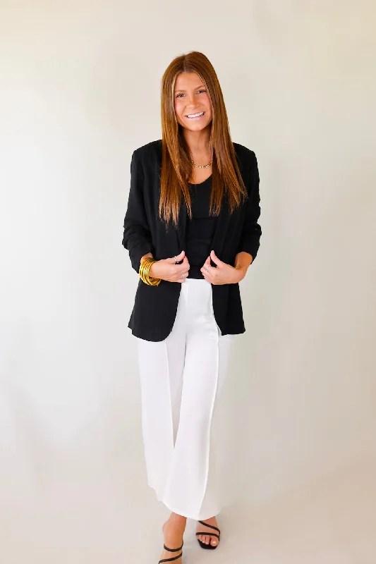 Promise Me Open Front Linen Blazer in Black