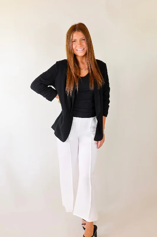 Promise Me Open Front Linen Blazer in Black