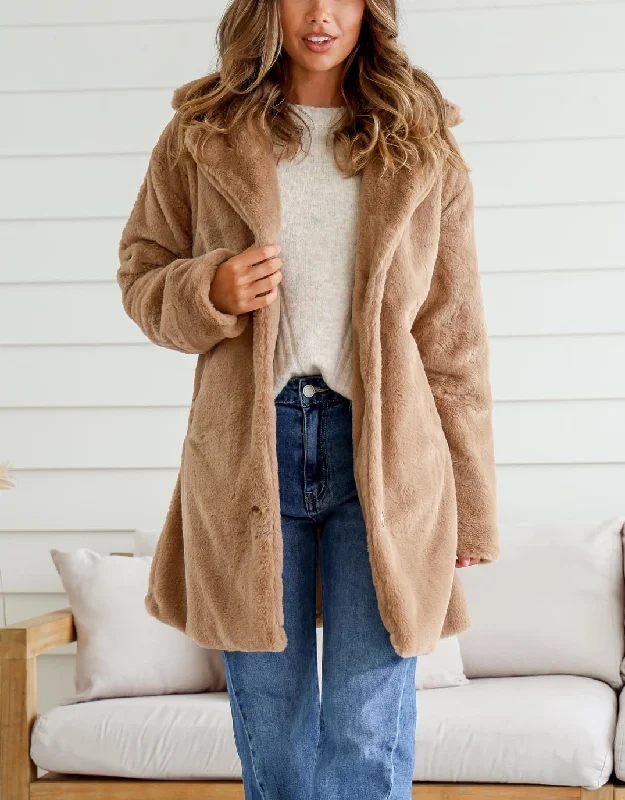 Teddy Faux Fur Jacket - Coffee