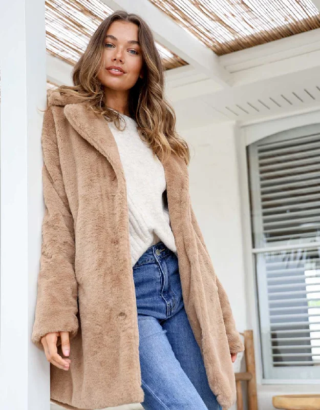 Teddy Faux Fur Jacket - Coffee