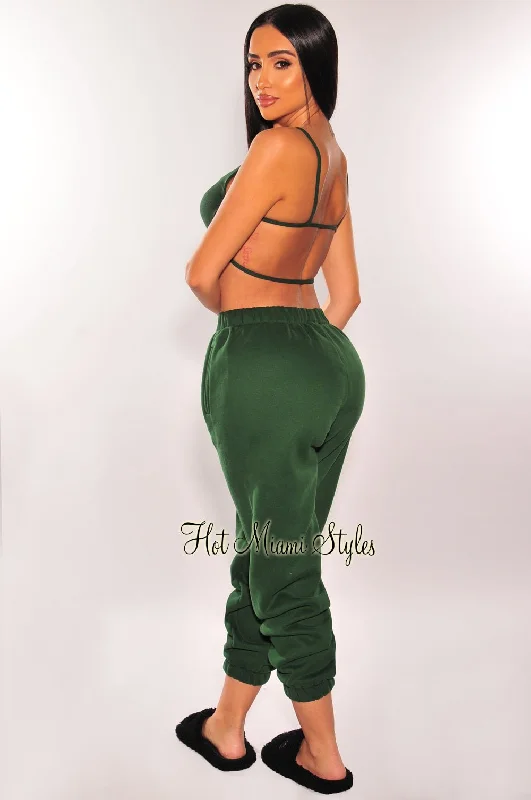 hunter-green-ribbed-strappy-back-sweatpants-joggers-two-piece-set