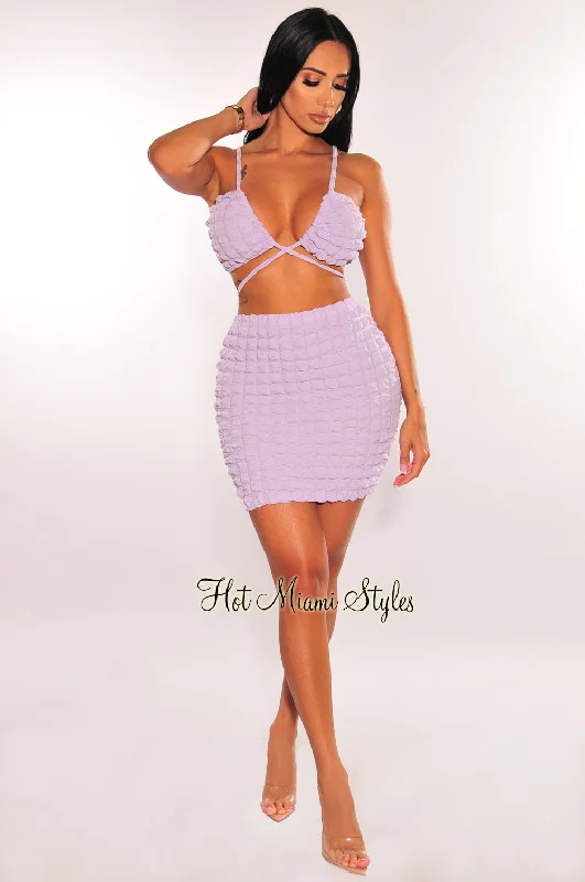 lilac-bubble-textured-spaghetti-strap-tie-up-skirt-two-piece-set