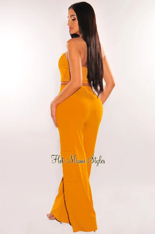 mustard-ribbed-strapless-boned-corset-wide-leg-cargo-pant-two-piece-set