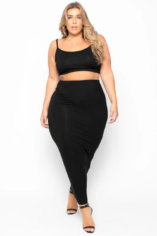 Plus Size Connie Crop Top & Skirt Set - Black