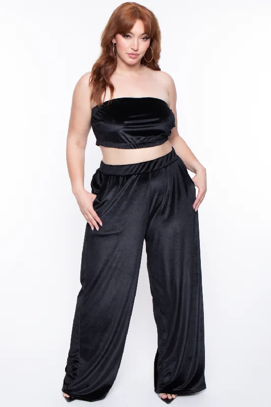 Plus Size Eloise Velour Bandeau & Pant Set - Black