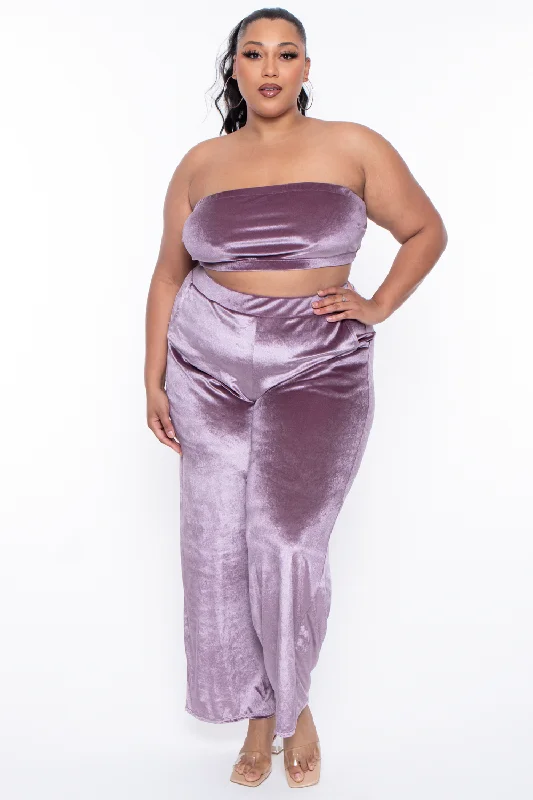 Plus Size Eloise Velour Bandeau & Pant Set - Mauve