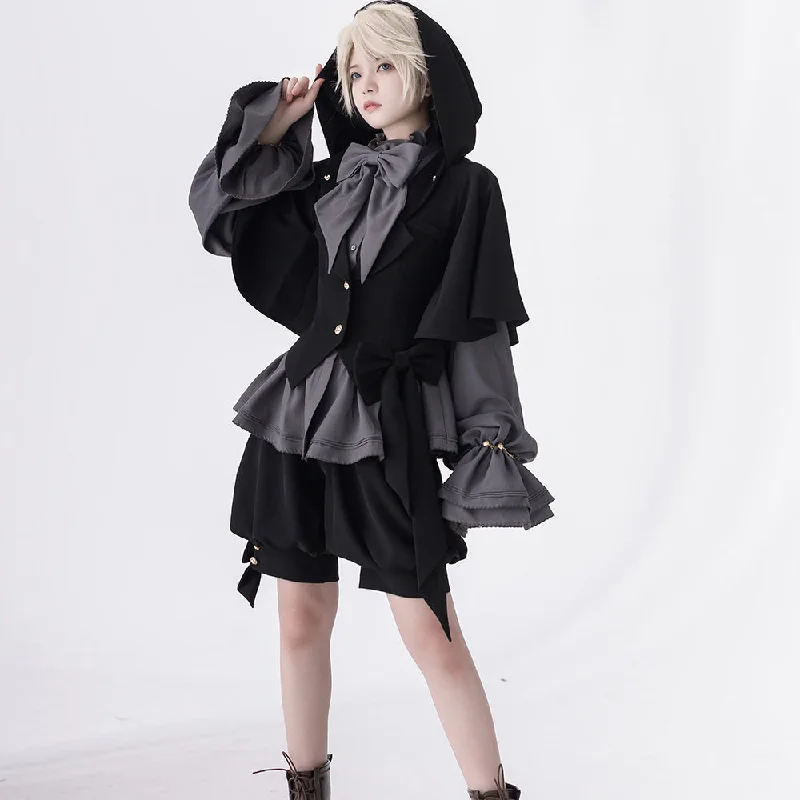 Black rabbit lady's hooded jacket, ribbon blouse and shorts [Scheduled to be shipped in early May 2023]