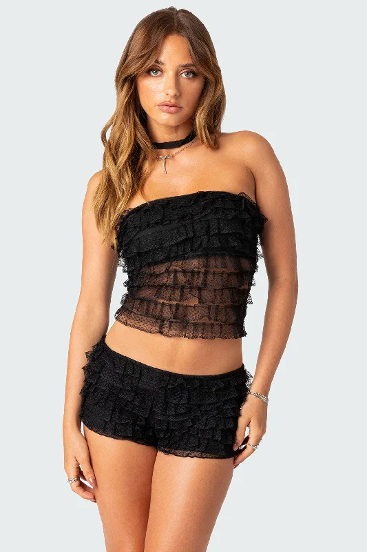 Julianna Sheer Ruffle Tube Top