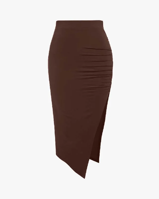 set-of-two-crop-top-with-high-waisted-side-split-skirt-in-brown