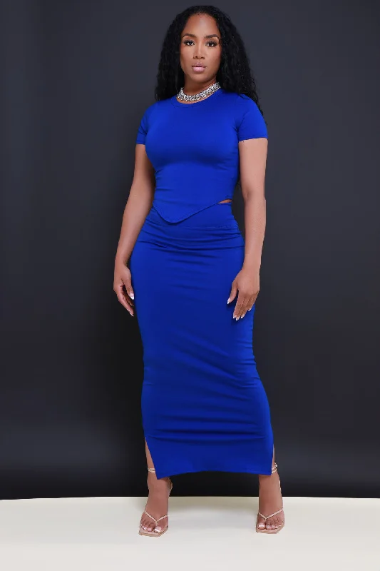 Stay Humble Short Sleeve Maxi Skirt Set - Royal Blue