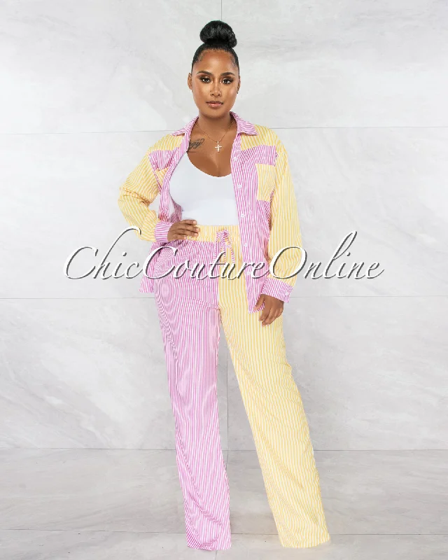 tesher-pink-yellow-stripes-shirt-wide-pants-set