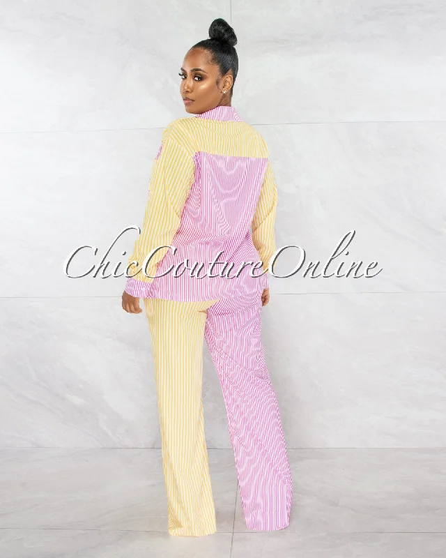 tesher-pink-yellow-stripes-shirt-wide-pants-set