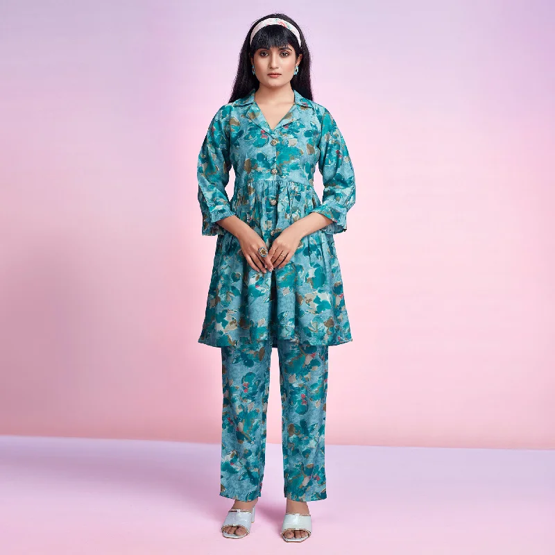 turquoise-floral-foil-printed-chanderi-silk-co-ord-set