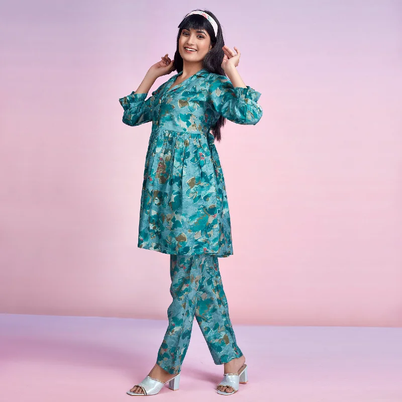 turquoise-floral-foil-printed-chanderi-silk-co-ord-set