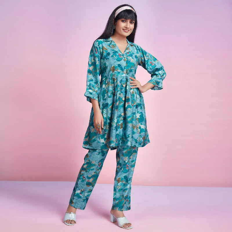 turquoise-floral-foil-printed-chanderi-silk-co-ord-set