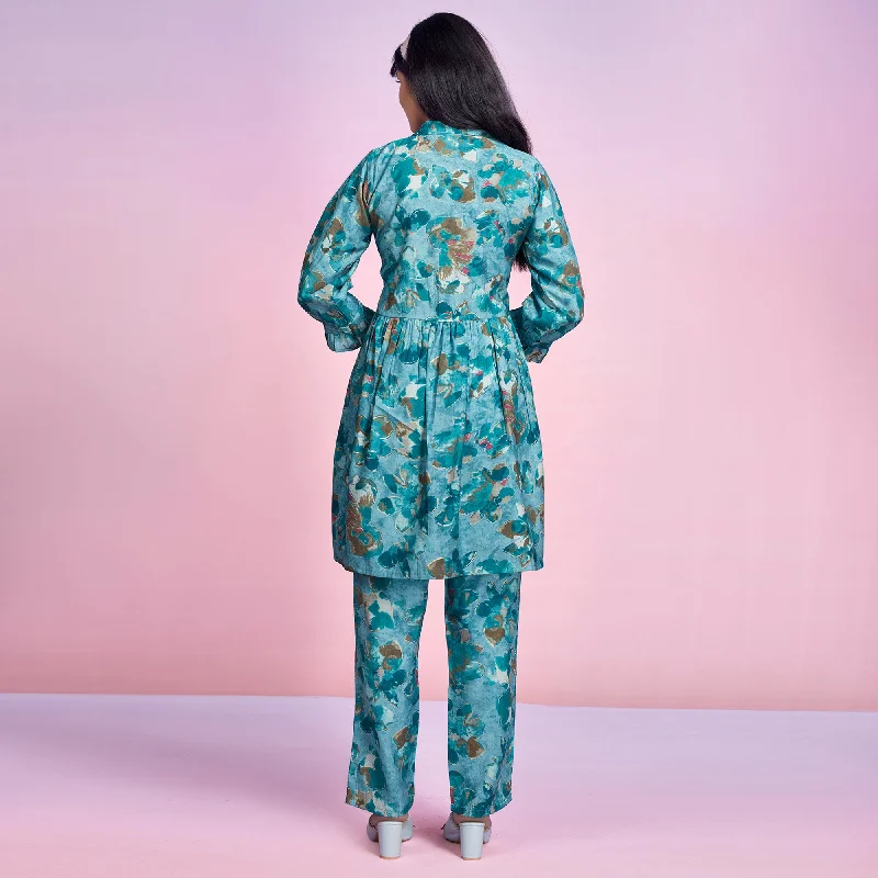 turquoise-floral-foil-printed-chanderi-silk-co-ord-set