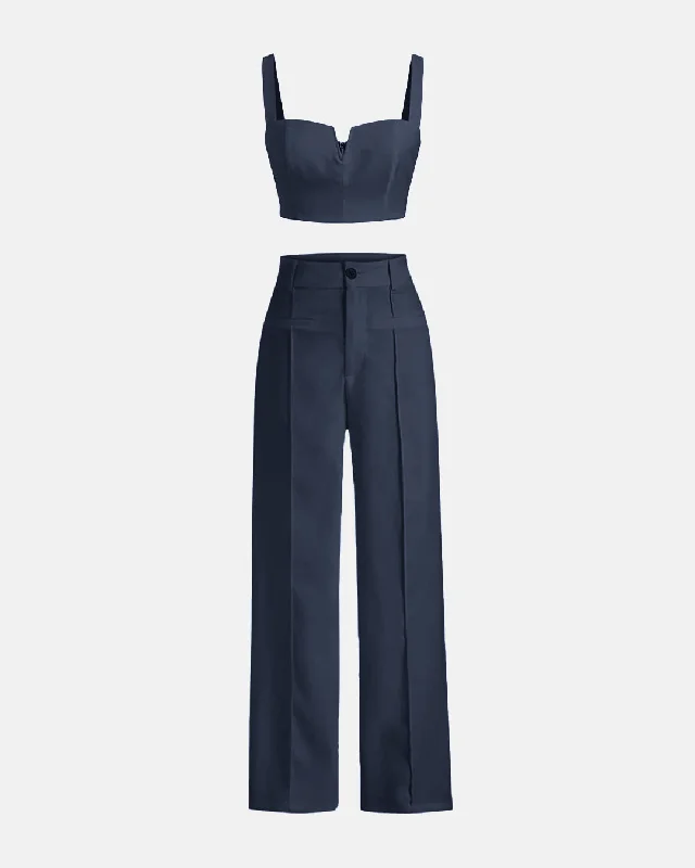 Two Piece Set: Aesthetics Top With Trouser In Navy Blue