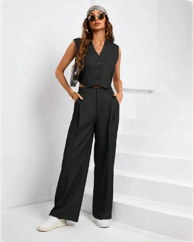 Two Piece Tailored Suit Pants With Vest Coat In Black