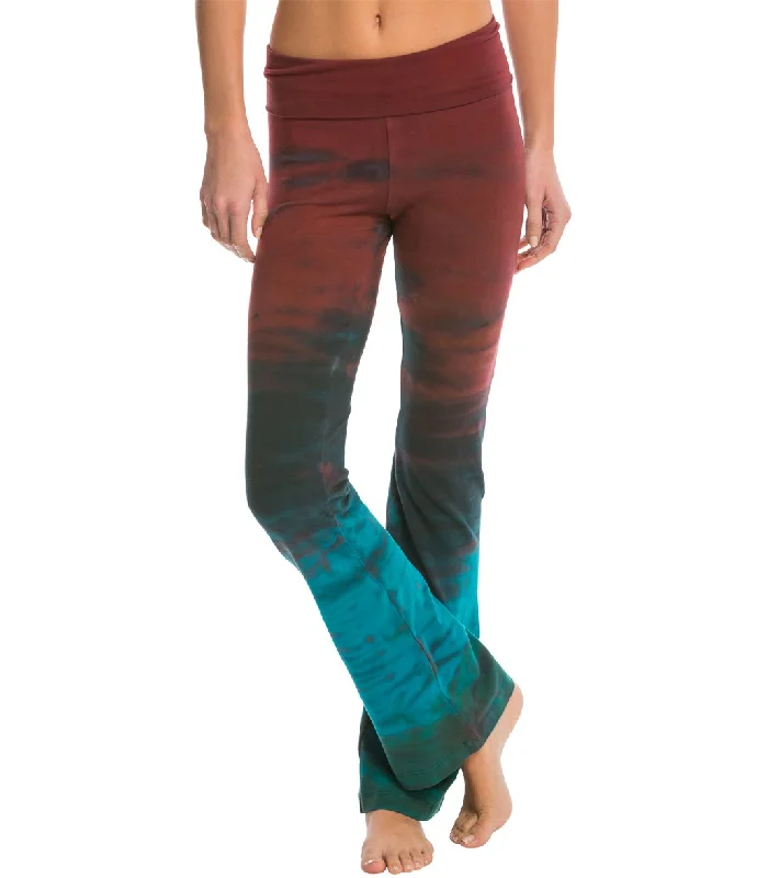 Hard Tail Rolldown Bootleg Cotton Flare Pant Burgundy/Teal Rainbow Horizon