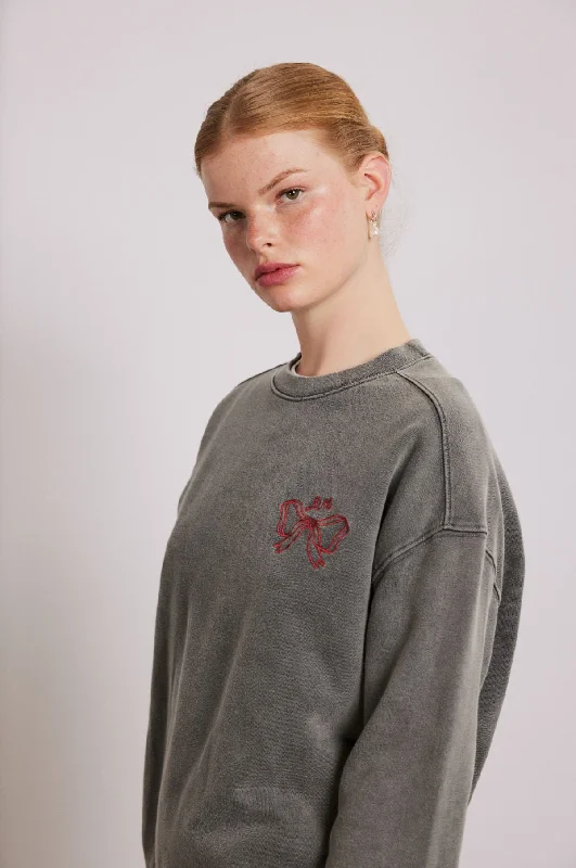 Bow Logo Crew Neck Sweat Charcoal