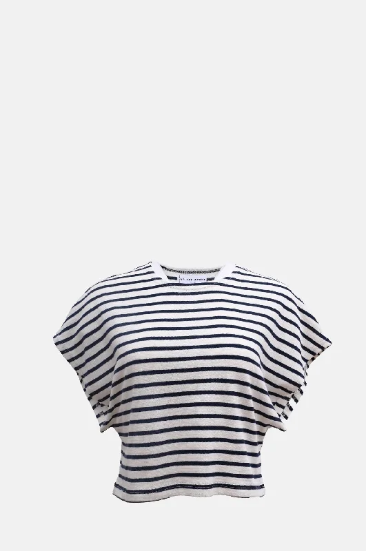 Luju Crop Tee Navy Cream Stripe