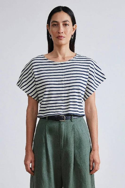 Luju Crop Tee Navy Cream Stripe