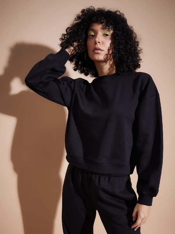 Women Black Premium Fleece Oversized Sweatshirt