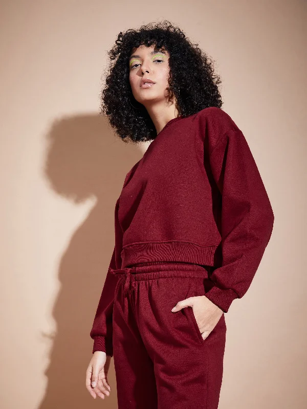 Women Maroon Premium Fleece Oversized Sweatshirt