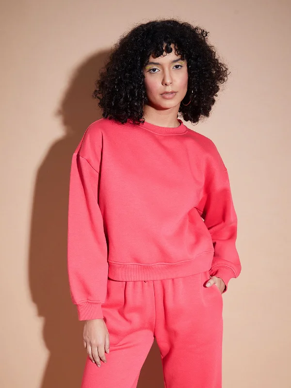 Women Pink Premium Fleece Oversized Sweatshirt