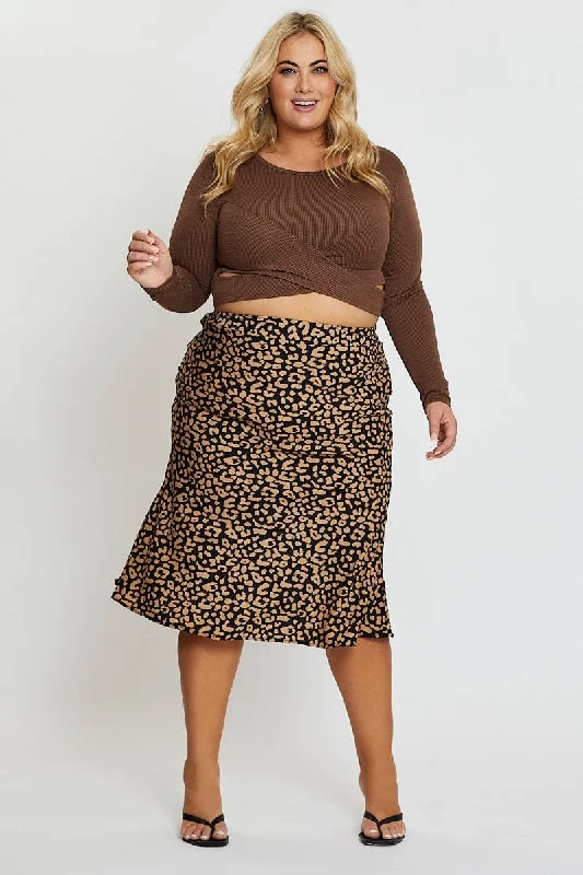 Animal Print Midi Satin Skirt