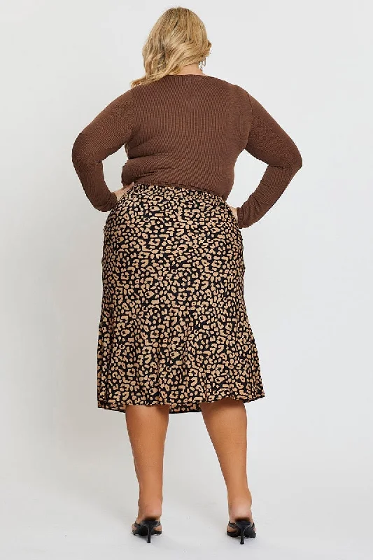 Animal Print Midi Satin Skirt