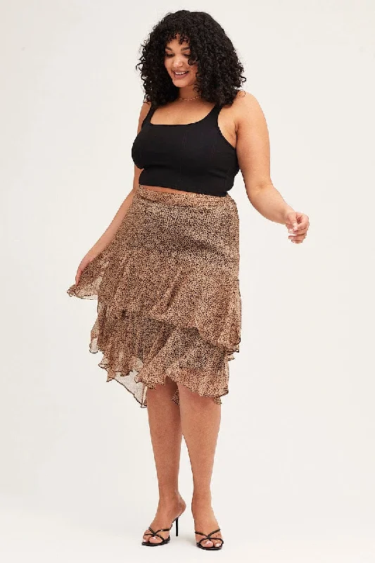 Animal Print Midi Skirt Tie