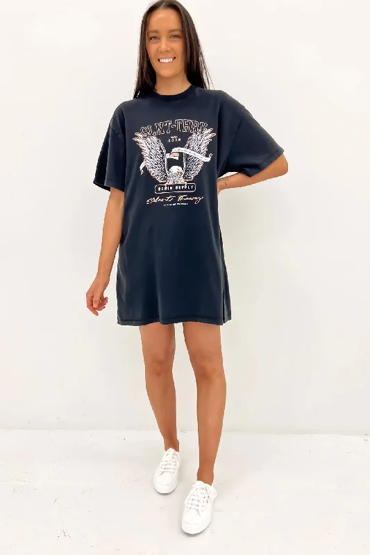 Banner Tee Dress Washed Black