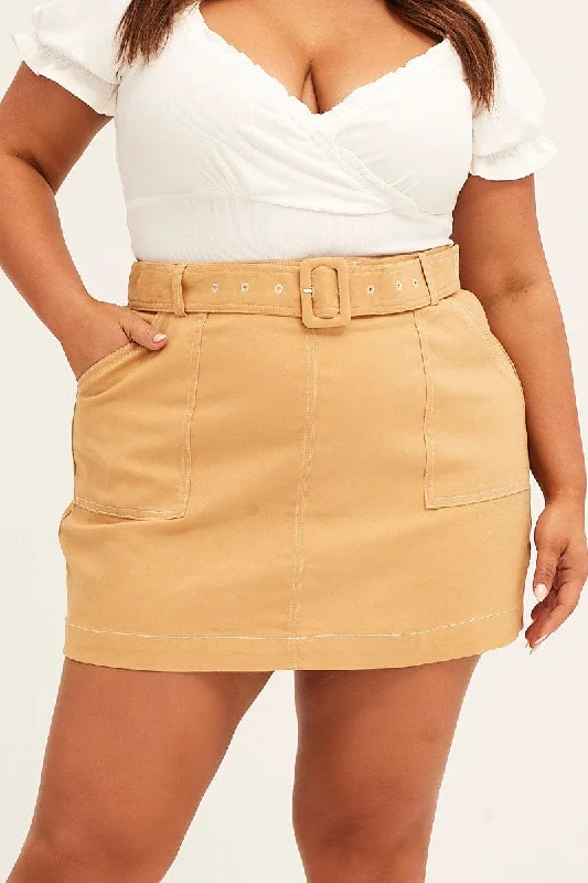 Mini Skirt High Rise Contrast Stitch Belted Utility