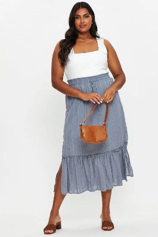 Blue Maxi Skirt Ruffle Hem