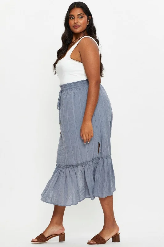 Blue Maxi Skirt Ruffle Hem