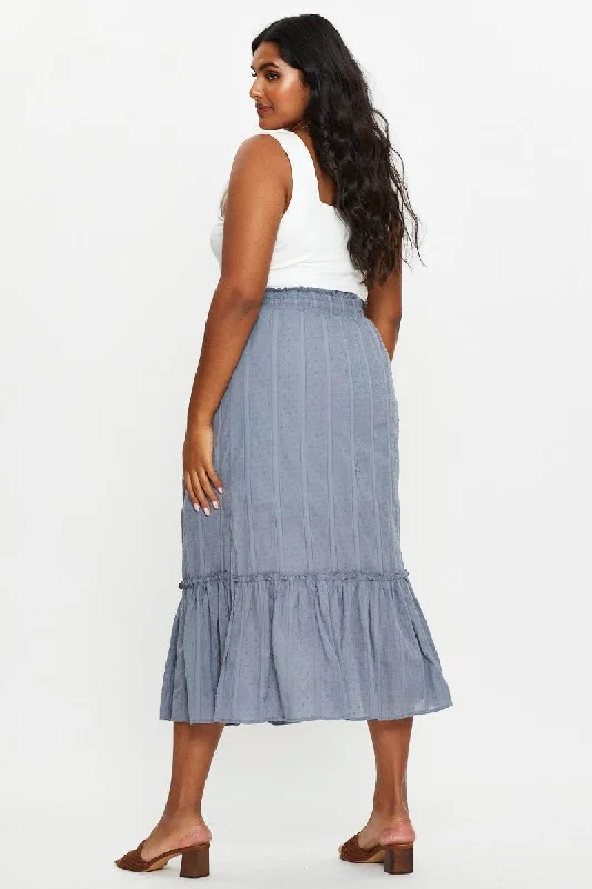 Blue Maxi Skirt Ruffle Hem